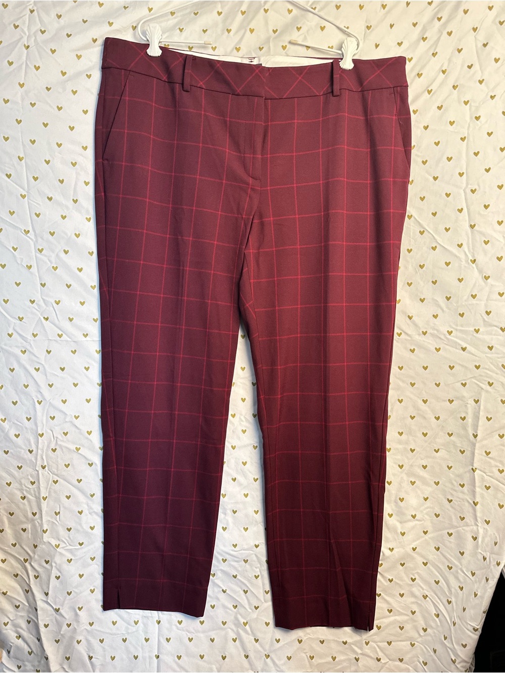 Hampshire Street ankle pants Talbots Burgundy Windowpane Dress Trousers
